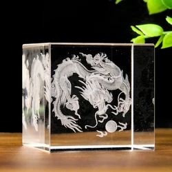 Muy Bien Crystal Cubes 3D Laser Inside Carving Dragon Pattern Ornament Paperweight Home Desktop Handicraft Decorations