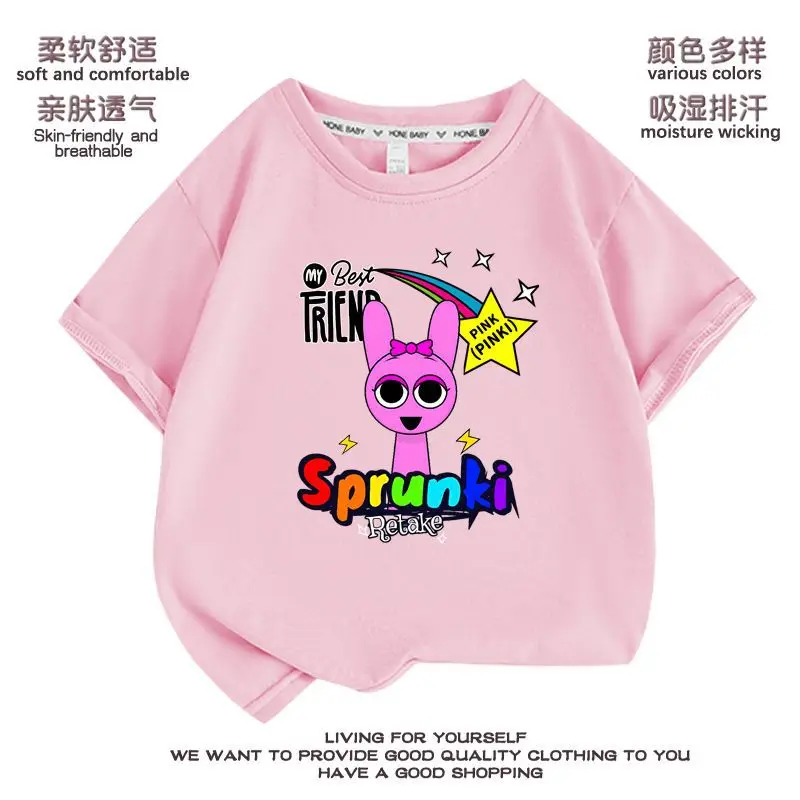 Kawaii Sprunki T-shirt a maniche corte Top stampati Cartoon Moda Abbigliamento per bambini T-shirt Abbigliamento estivo T-shirt casual larghe