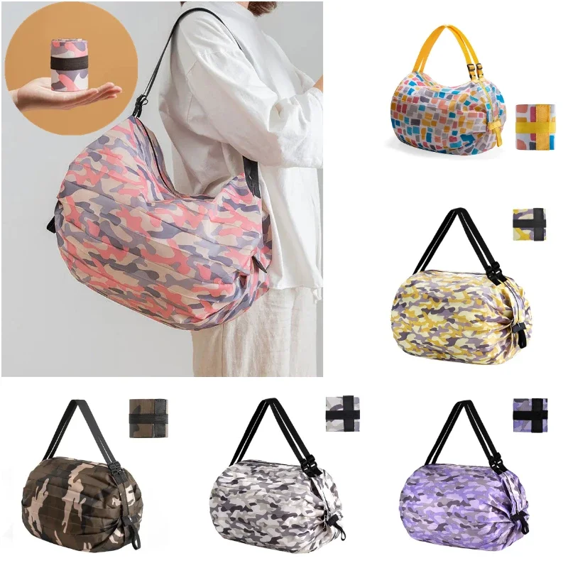 New Big Folding Shopping Bag Eco-Friendly Reusable Portable One Shoulder Handbag For Travel Grocery Fashion Pocket Bags