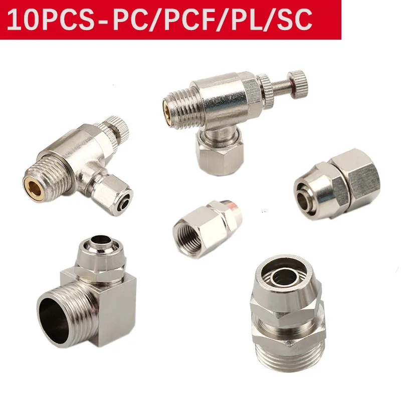 10PCS Nickel-plated Copper 1/8” 1/4” 3/8” 1/2” Inch Thread (PT) Trachea Quick Connector 4 6 8 10 12 mm