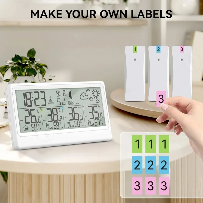 Baldr 8.5 Inch Weather Station Digital DCF Wall Table Atomic Alarm Clock Calendar Hygrometer Thermometer 3 Forecast Sensor -40°C