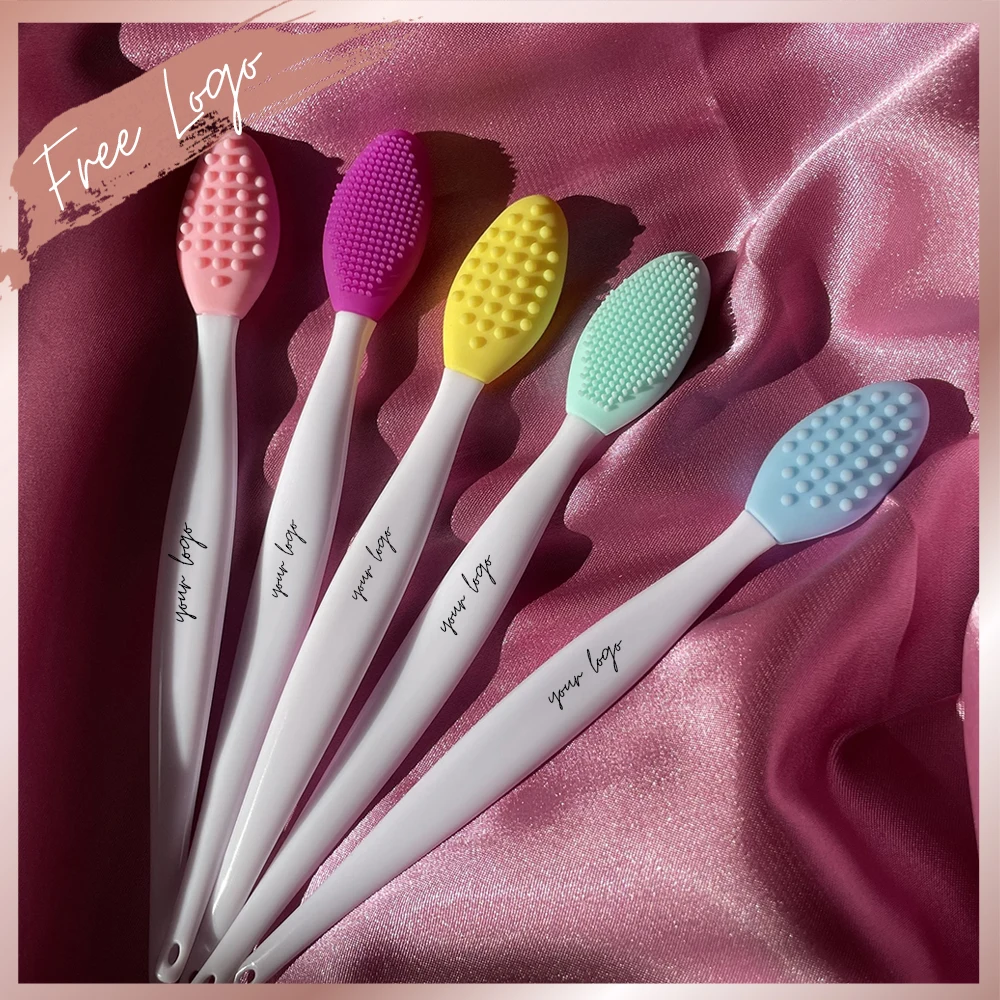 

2-1 Double-sided Exfoliating Silicone Lip Brush Tool Private Label Smoother Fuller Lip Appearance Facial Nose Brush Soft Clean