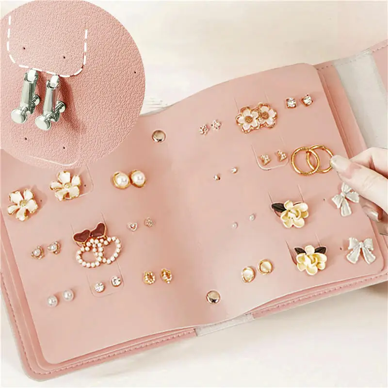 Portable Travel Earring Storage Bag Large Capacity Multi-layer Jewelry Storage Bag Women PU Leather Dust Proof Storage Book