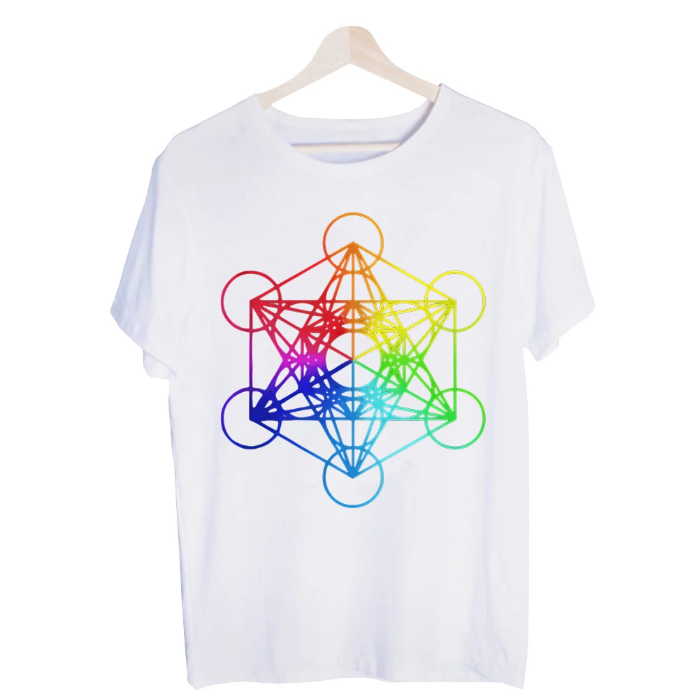 Men's Rainbow Geometric Sacred Geometry Graphic Tee, Short Sleeve Crew Neck T-Shirt for Casual Streetwear and Daily Wear