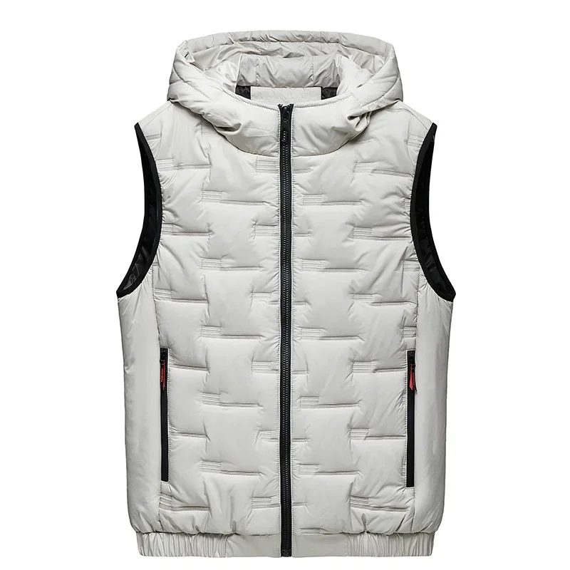 

New plus Size Men's down Cotton Vest with Hood Casual Loose Warm Outerwear Polyester Lining Comfortable Autumn Winter Jacket