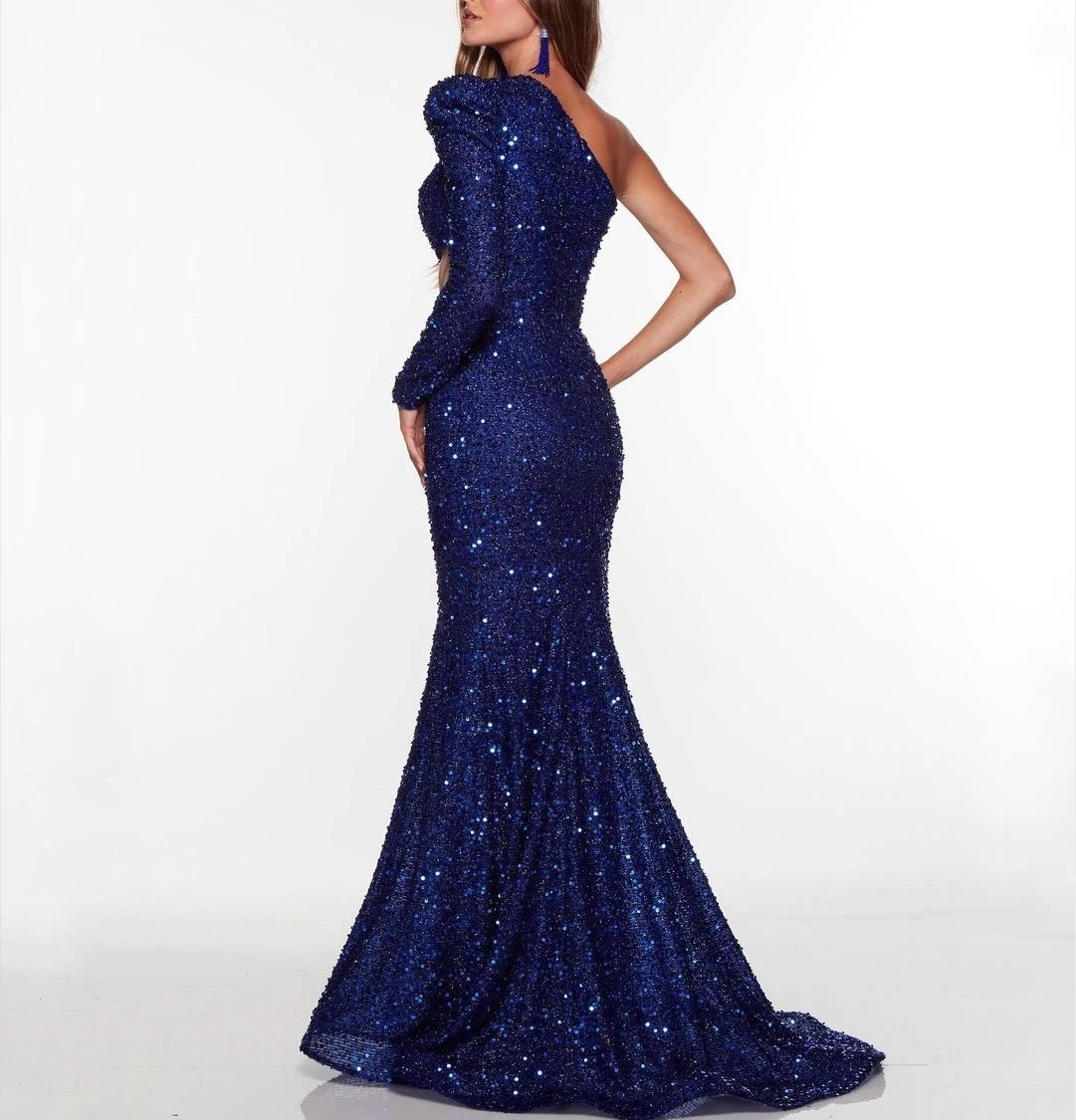 Robe de Soirée de Forme Sirène à Paillettes, Tenue de Bal avec Traîne, pour Invité de Mariage