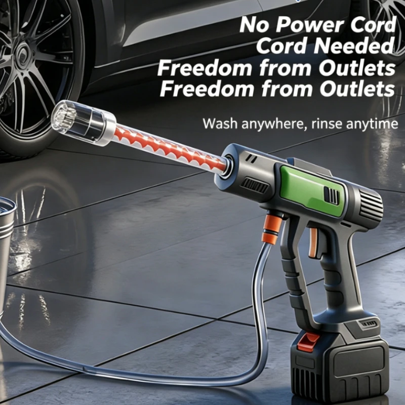 Cordless Electric High Pressure Washer With Lithium Battery And Transparent Nozzle For Car Washing And Garden Cleaning