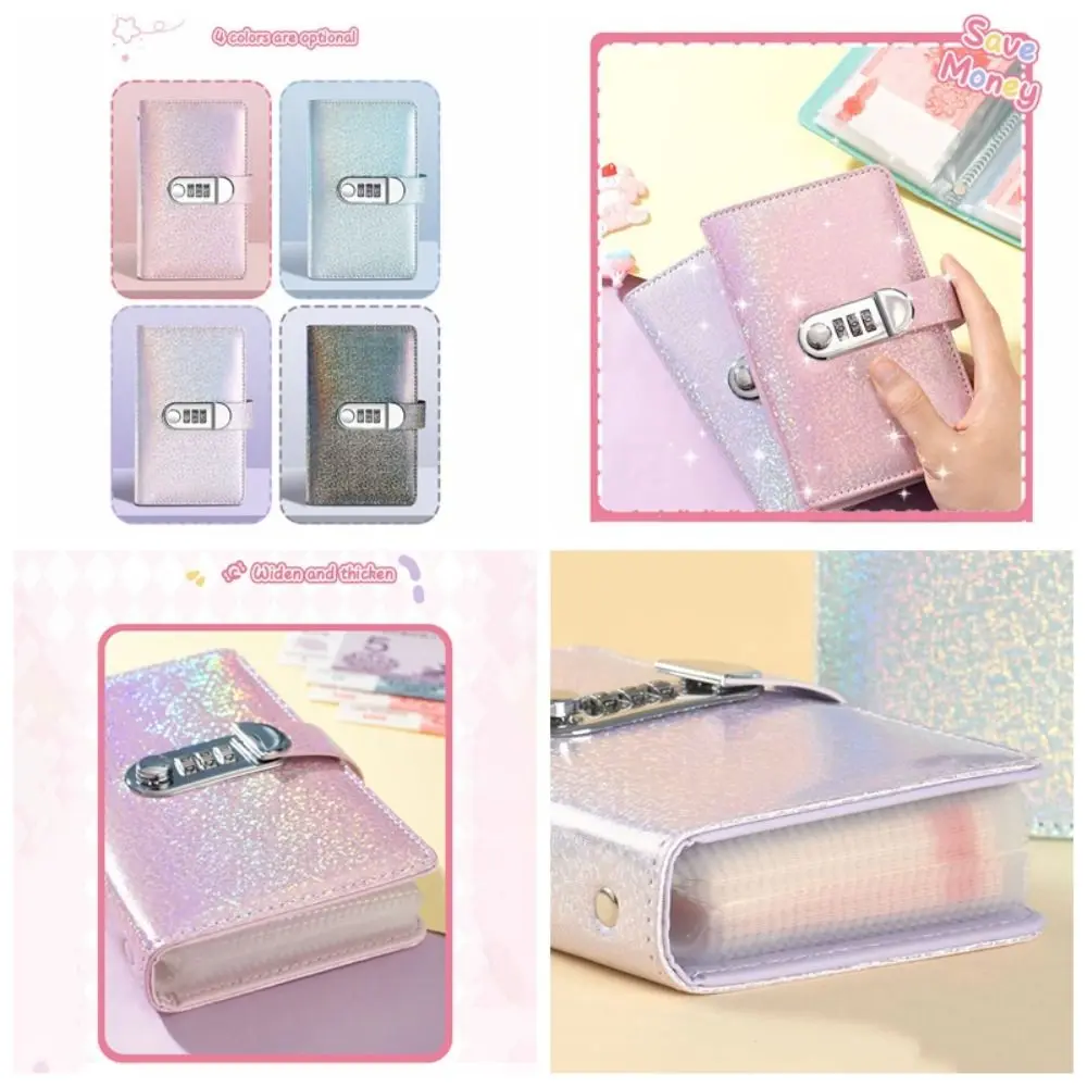 50Sheets Saving Money Binder Bright Crystal PU Leather Planner Organizer Cash Envelopes Savings Handbook Account Book