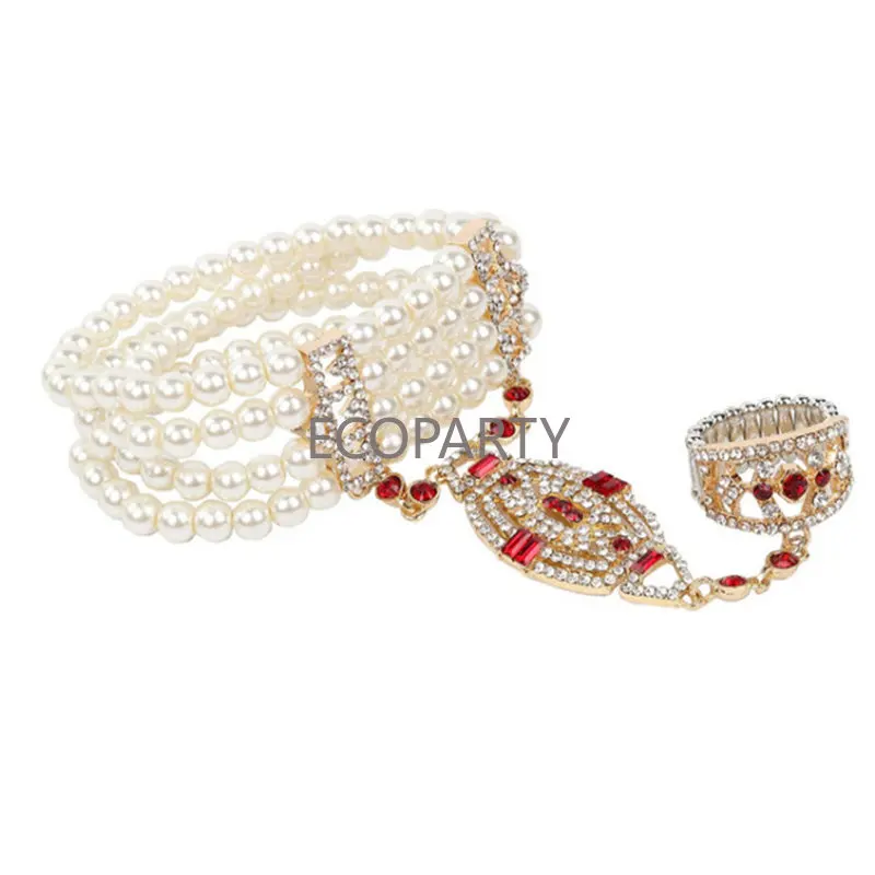 Art Deco The Great Gatsby Inspired Flower Simulated Pearl Bracelet Set Wedding Bridal Bracelet 1920s Flapper Accessories