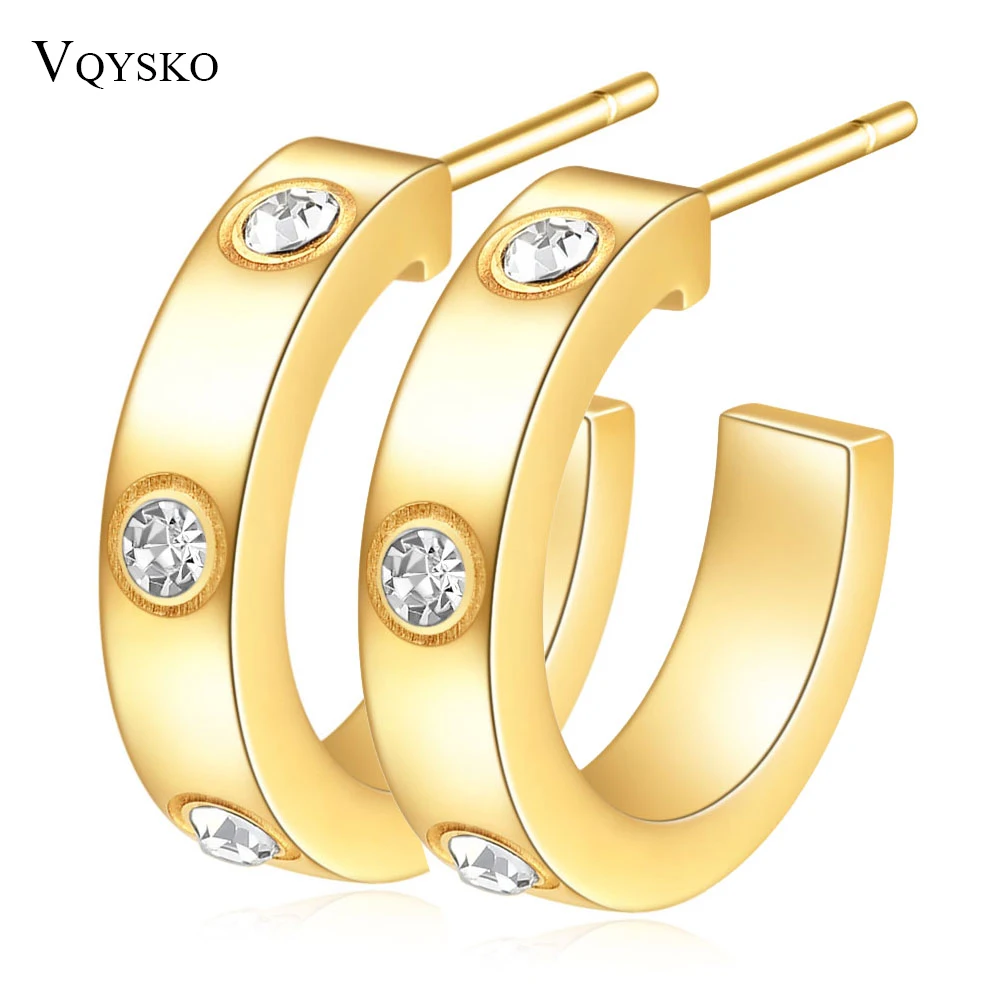 Luxury Crystal Stud Earring For Women Girl Stainless Steel C-Shaped Crystal Earrings High Quality Femme Party Jewelry Accessorie