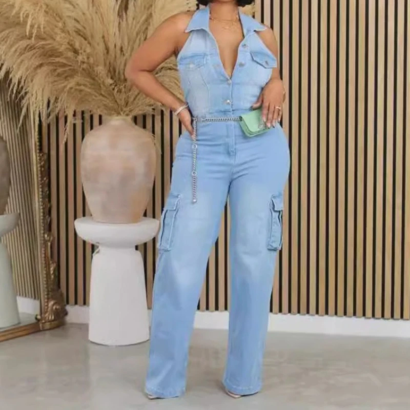 

One Piece Women Denim Overalls Long Pants Jumpsuits High Waist Party Sleeveless Backless Rompers Y2k Streetwear Jumpsuit 2025