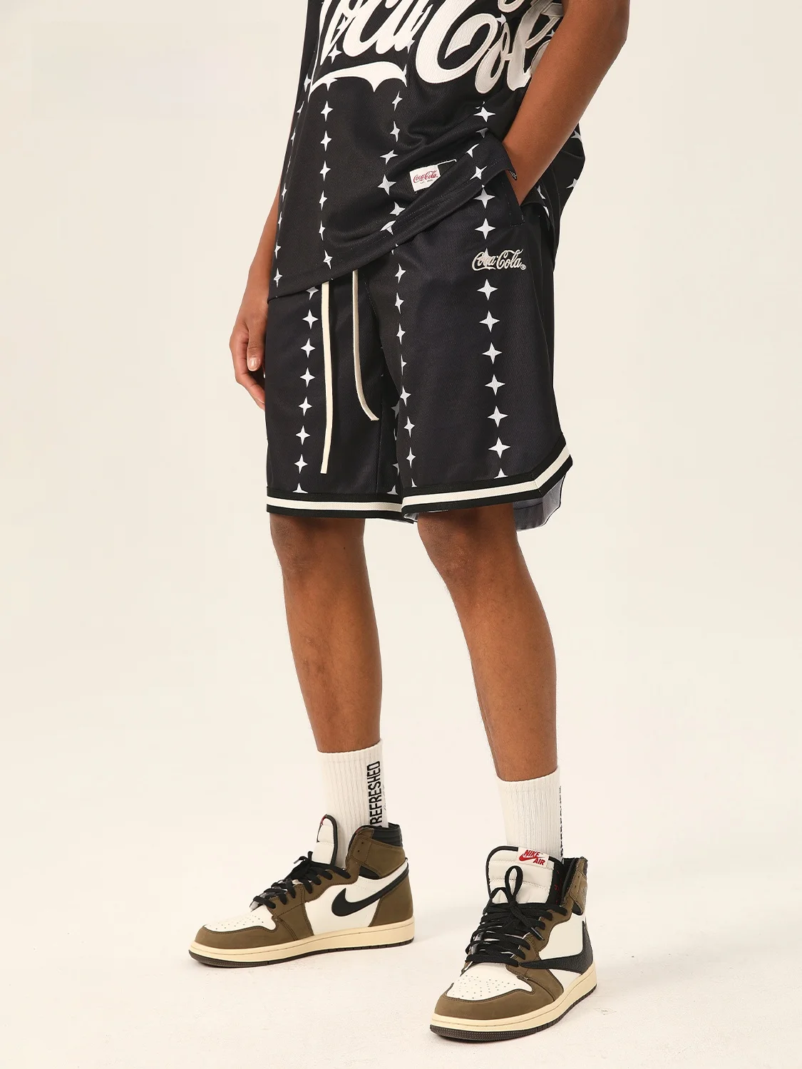 

American Retro Baskeall orts Men's Embroidered Print Casual Sports Five-Point Pants Loose Straight Leg High Waist