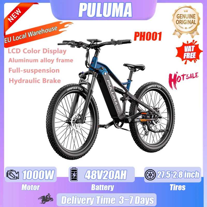 Vélo électrique PULUMA PH001, moteur 1000W, batterie Samsung amovible 48V20AH, frein à huile Ximano, instrument Yonglin 81F, vitesse : 45KM/H, fourche avant à verrouillage hydraulique, accélérateur détachable avec capteur de couple, vélo électrique tout-terrain.