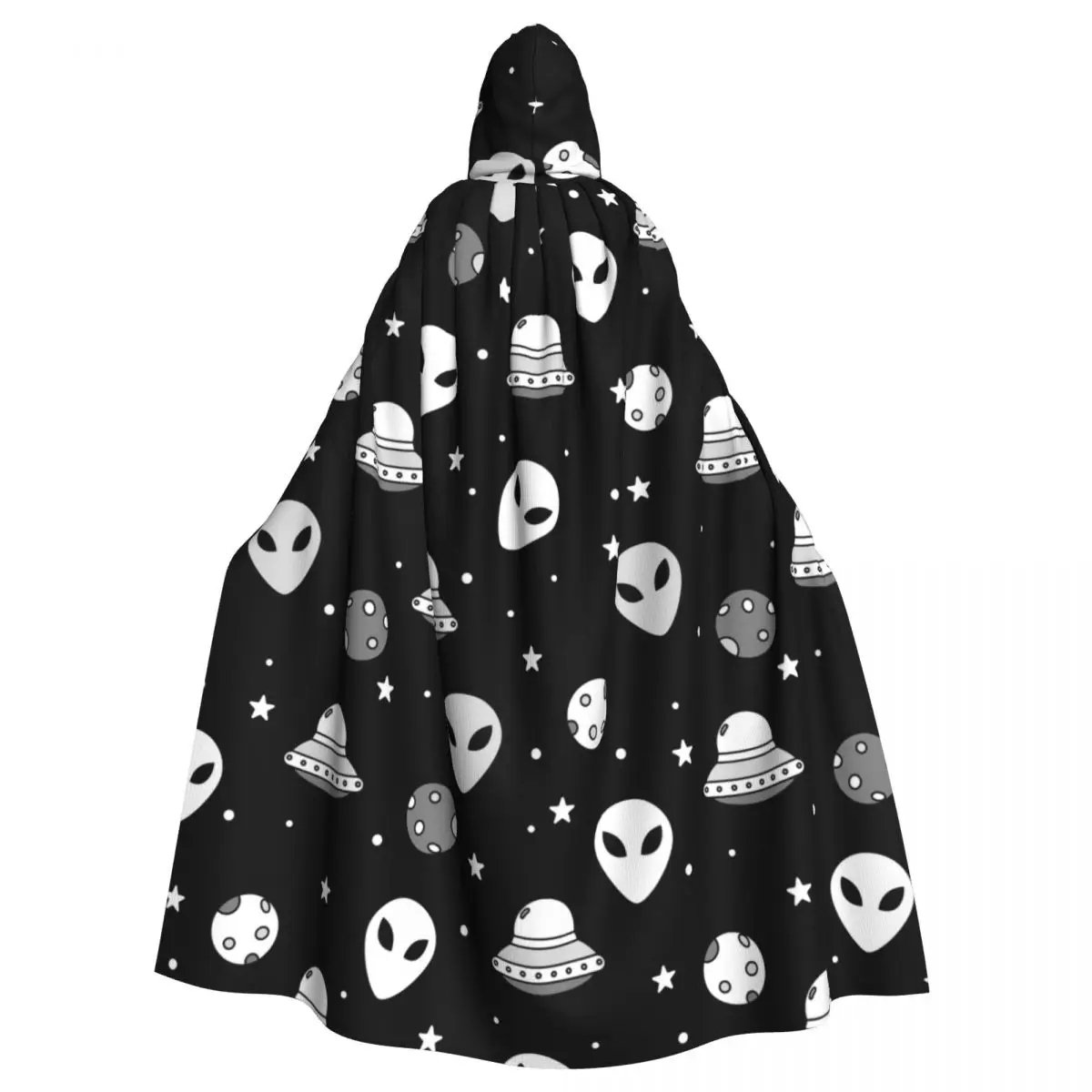 Long Cape Cloak Space Themed Alien Face And Ships Hooded Cloak Coat Autumn Hoodies