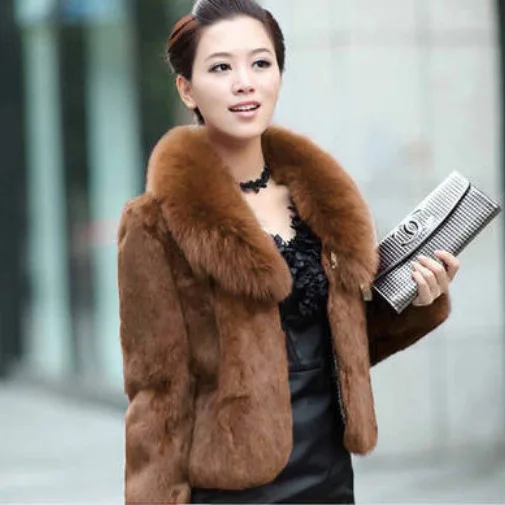 Autumn Winter New Women's Faux Fur Short Coat  Korean Slimming Fit Elegant Faux Mink Fox Fur Collared Warm Versatile Outerwear