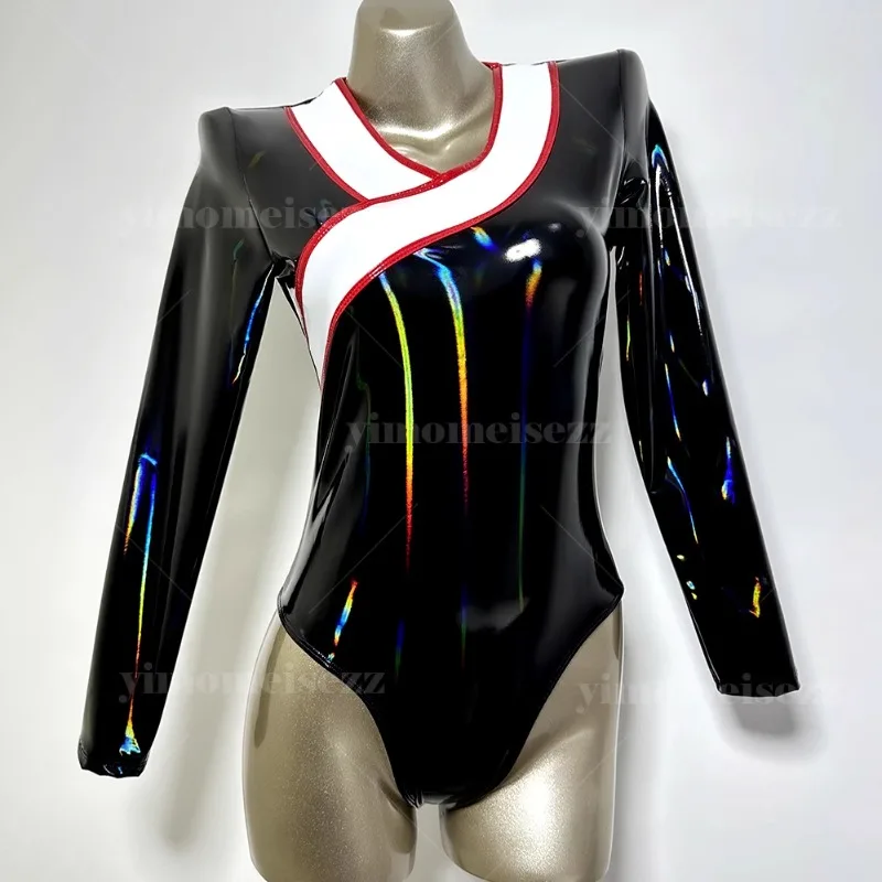 

Customized Color Blocked Jumpsuit Sexy High Slit Swimsuit Performance Gymnastics Leotard Aerobics Tight Fitting Outfit Tops