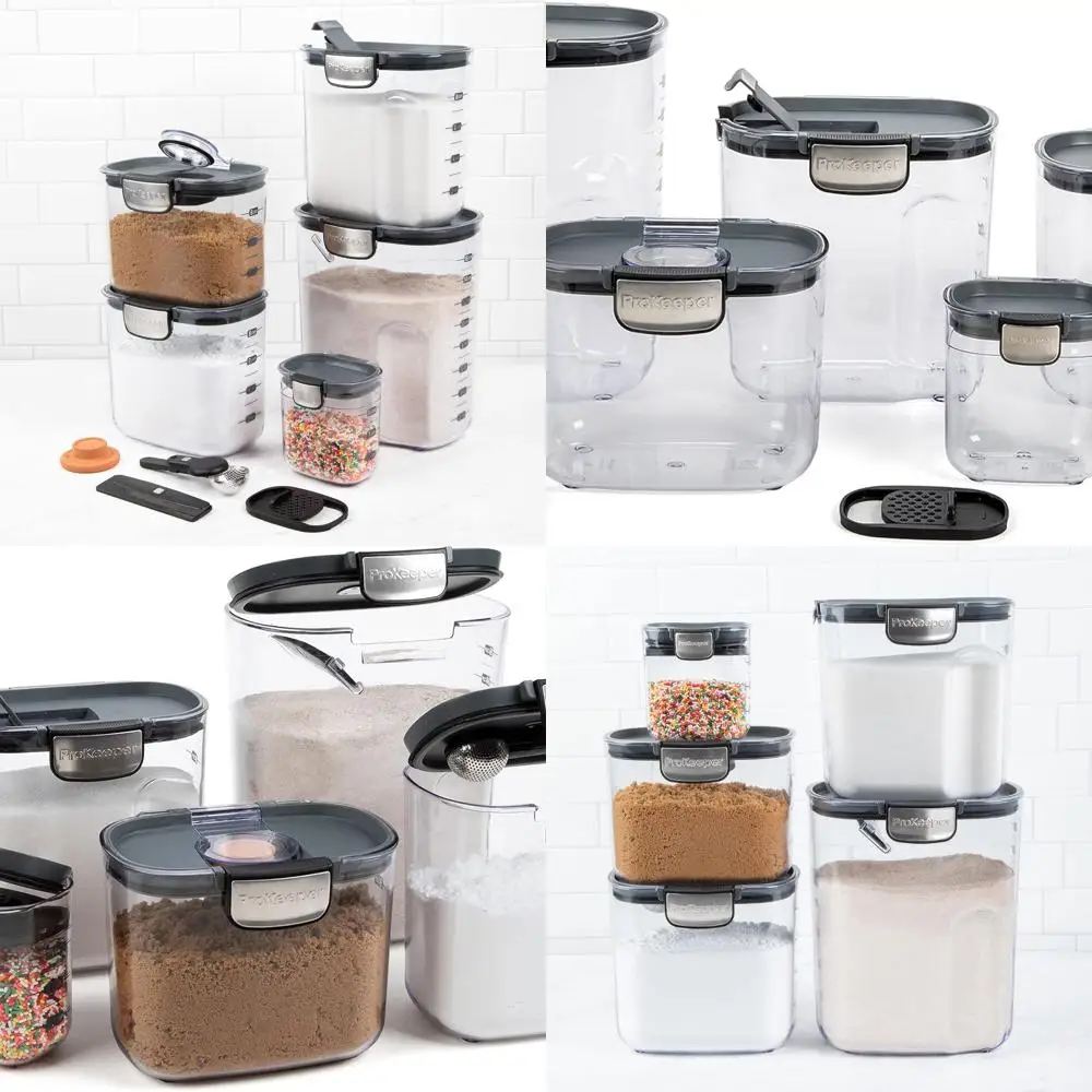

9-Piece Clear Plastic Airtight Canister Set with Grey Magnetic Accessories for Kitchen Flour & Sugar Storage