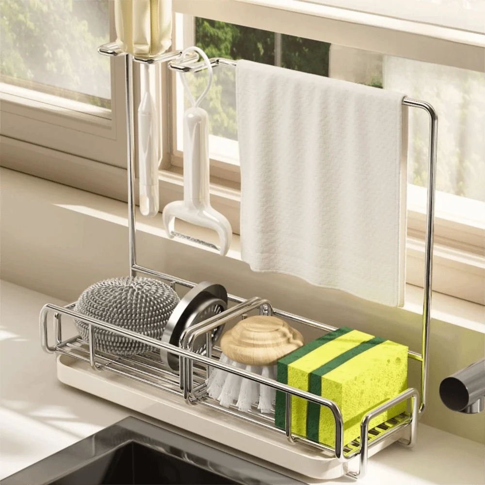 Detachable Drip Tray Dishcloth Drying Rack Quick Draining Open Hollow Structure Storage Rack Freestanding Storage
