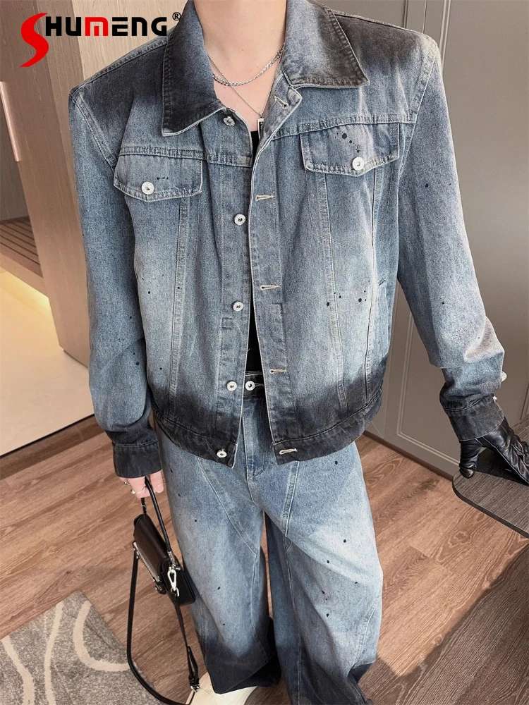

Fashion Denim Two-Piece Sets Men 2025 Autumn New Loose Comfort Long Sleeve Jackets Curved Denim Pants Sets Stylish Handsome 2pcs