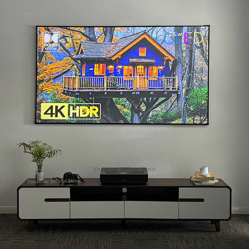 ALR T-призма, отклоняющий окружающий свет, 130-дюймовый высококачественный рамный экран UST для проектора с ультракороткофокусом 8K 3D