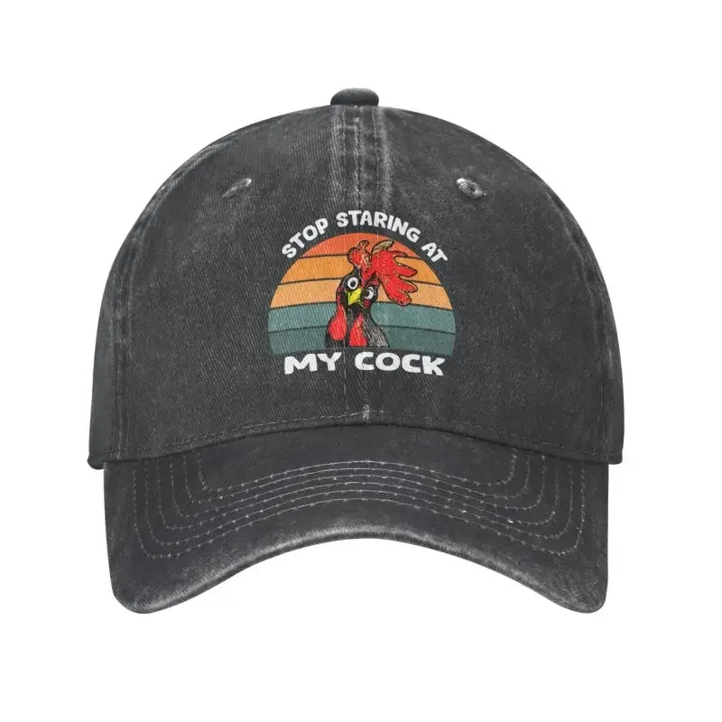 

Custom Cotton Stop Staring At My Cock Baseball Cap Men Women Breathable Funny Sarcastic Chicken Farmer Gift Dad Hat Streetwear