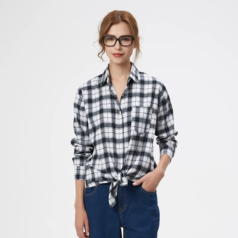 

2025 New Cotton Plaid Shirts Women Casual Loose Fine Tops And Blouses Ladies Office Long Sleeve Checkered Shirt Clothes
