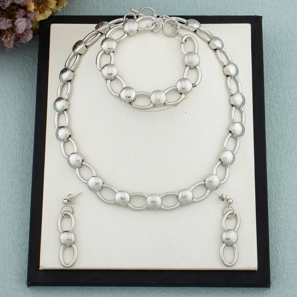 Fashion Gold Color Drop Earrings Necklace Set for Women Dubai African Luxury Bead Hollow Design Bracelet Wedding Party Jewelry