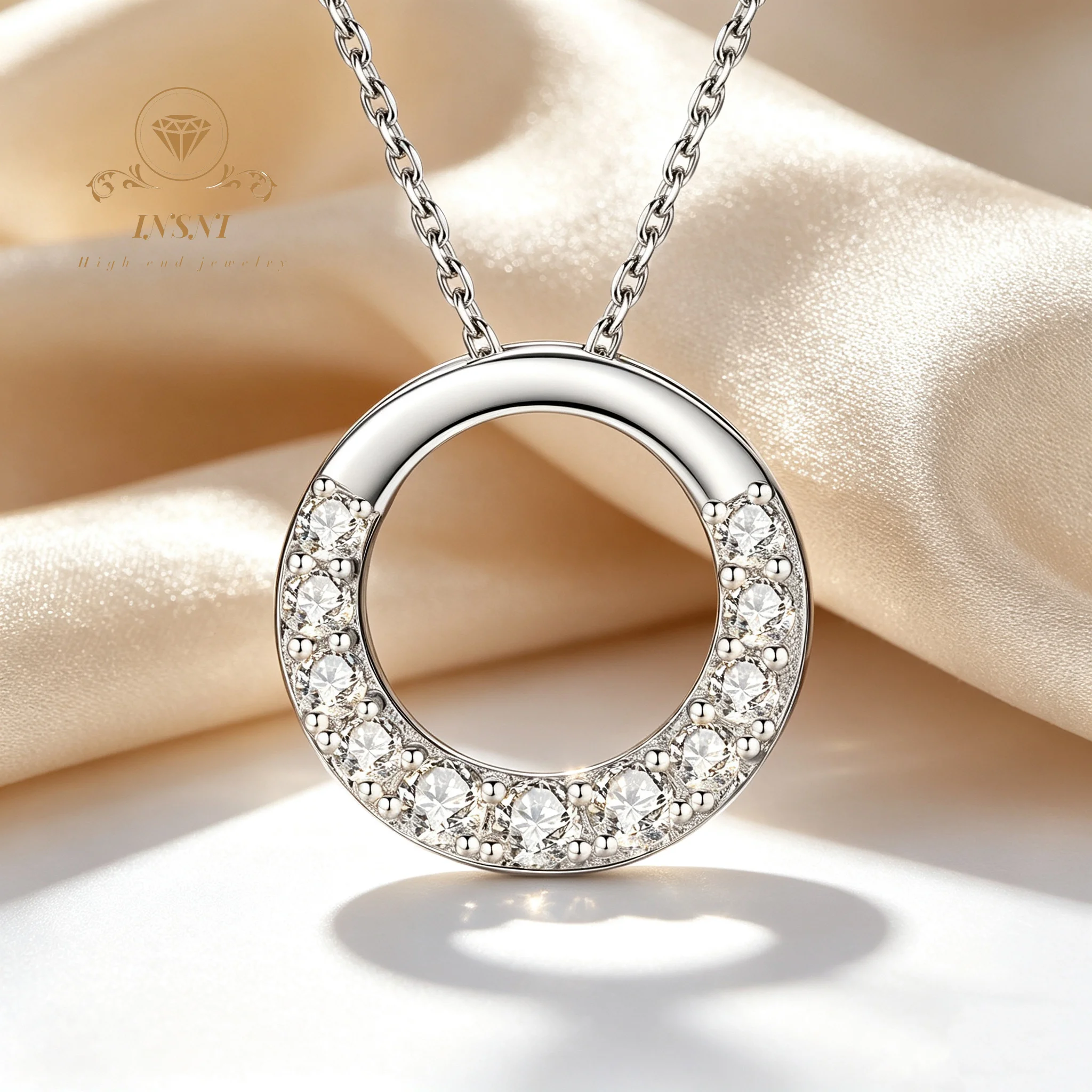 S925 Sterling Silver Korean Version Diamond-encrusted Ring Necklace Premium Sense Non-fading Circle Collarbone Chain Girlfriend