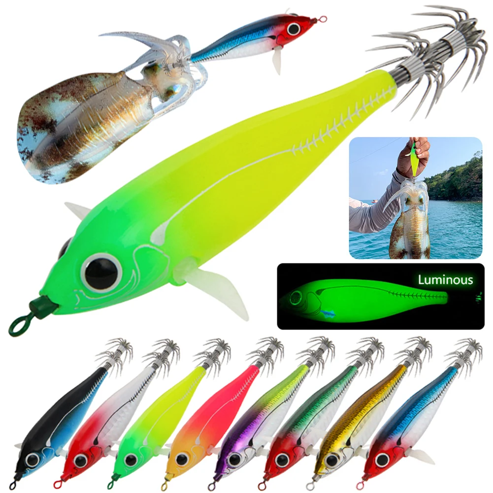 83mm 25g Horizontal Squid Jigs Floating Sutte Luminous Fishing Bait Wang Eyes Eggi Lure Cuttlefish Luminous Box Kit Fishing Tool