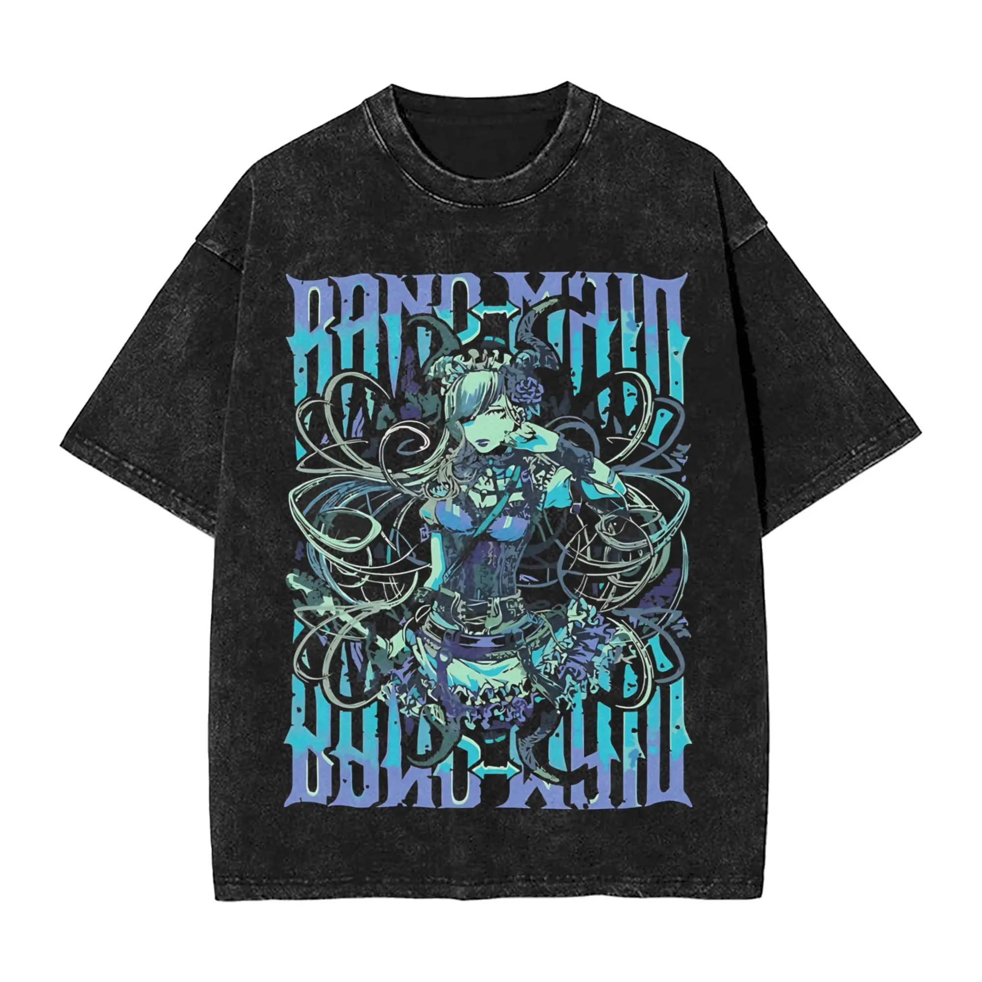 Washed T Shirt Brown Band Maid Beautiful Model Novelty T-Shirts Street  Streetwear Short Sleeve Printed Tops Tees for Men Women