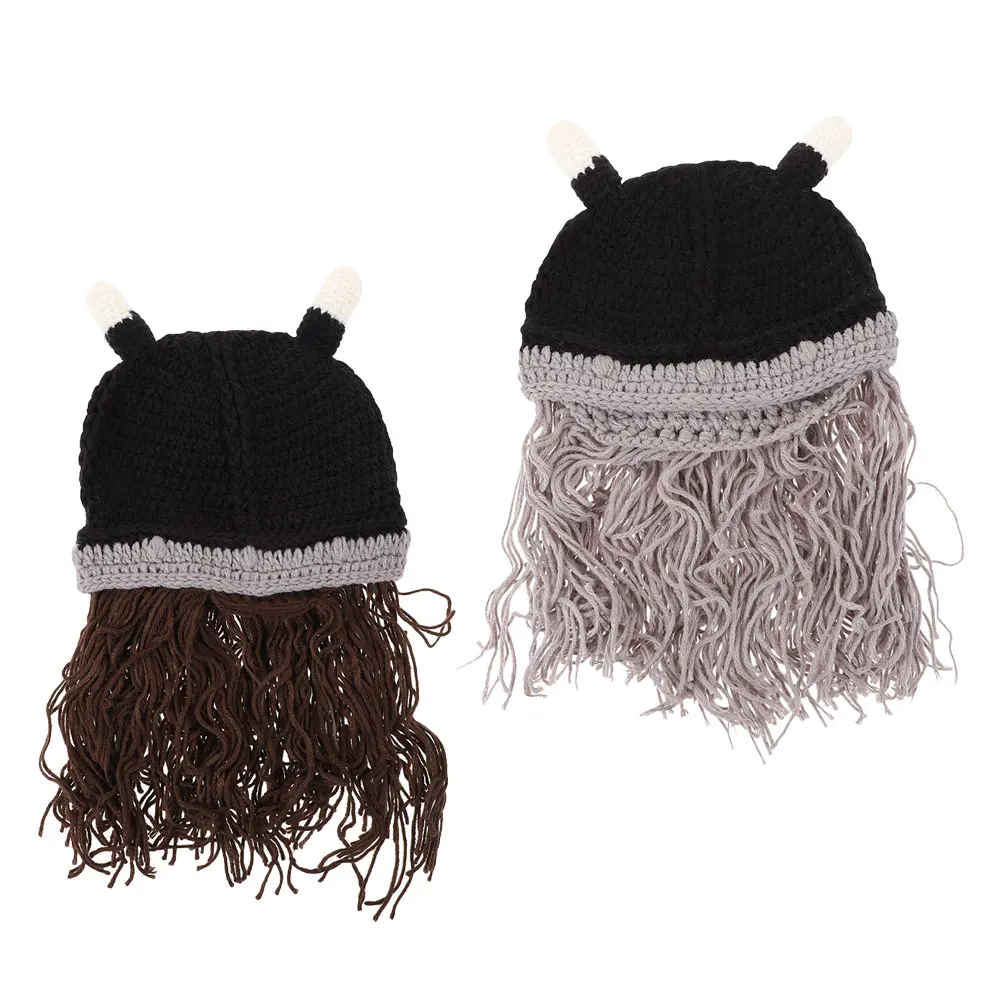 

Hat Accessory Short Outdoor Part Hat Viking Cap Viking Knitting Cap Long Beard Horns Men Women Cosplay Gathering Outdoor