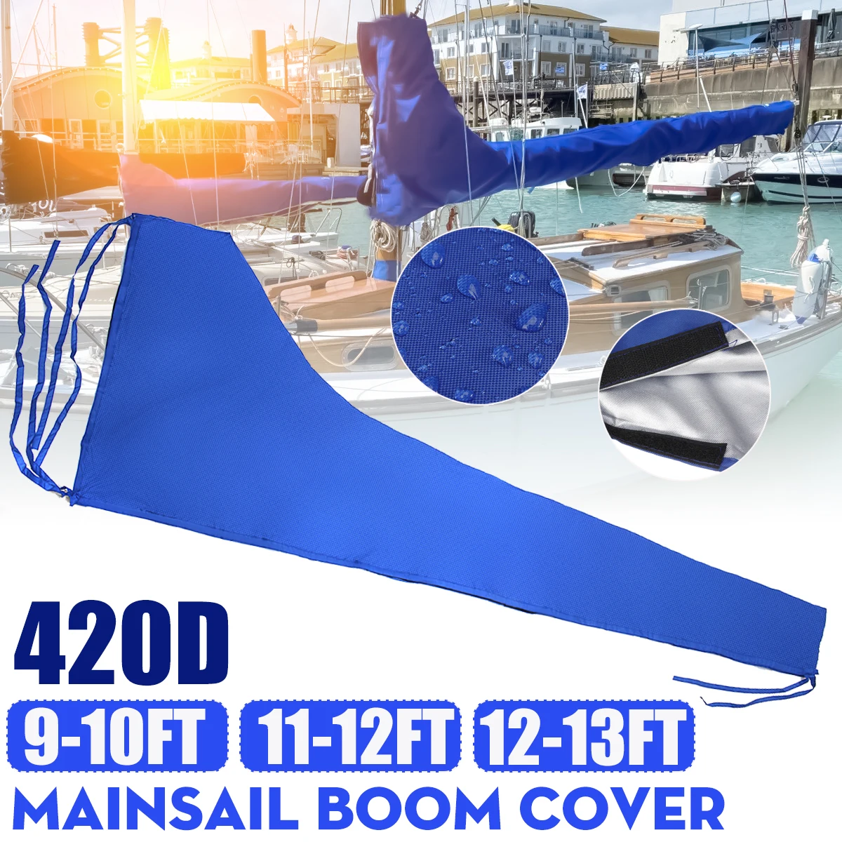 Mainsail Boom Cover Boat Sail Cover Boom Sail Cover 420D Waterproof Anti UV Protector For 9-10Ft / 11-12Ft