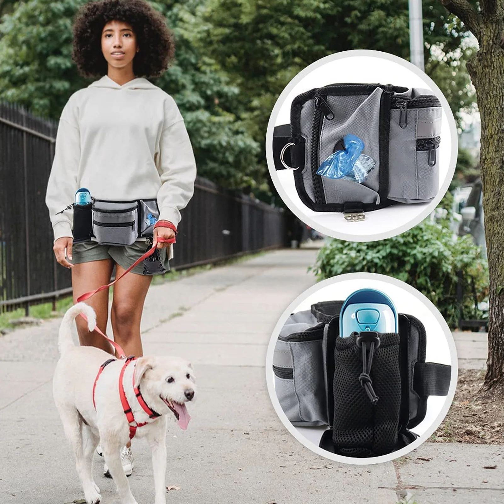 Dog Training Waist Bag Large Capacity Reflective Puppy Treat Waist Pouch With Bottle Holder Poop Bag Dispenser