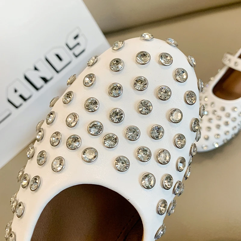 Luxury strass Rivet Ballet Flats donna Brand Design Crystal Studded Mary Jane Shoes Ladies Elegant Bling mocassini Plus Size