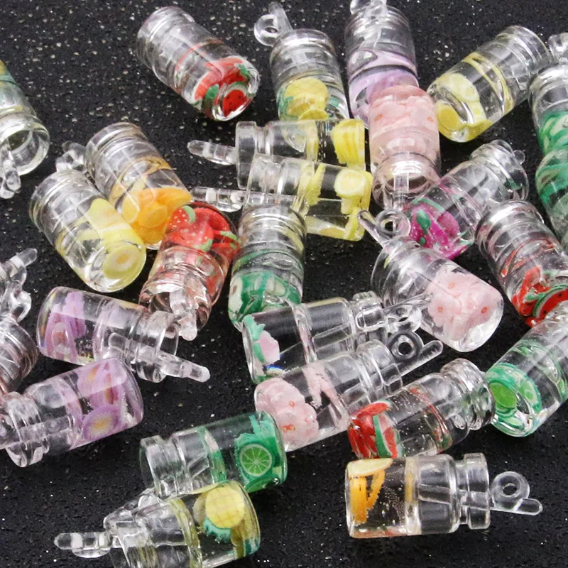 10Pcs 16Color 10X26mm Mix Charms Resin Bottles Fruit Cup Ball  Diy Keychain Earring Bracelets Pendant Jewelry Making Accessories