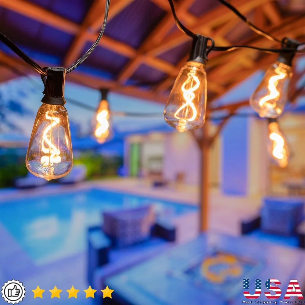 

24FT Vintage Spiral LED String Lights Indoor Outdoor Plug-in Linkable Energy Efficient Warm White Blinking Weather Resistant 12W