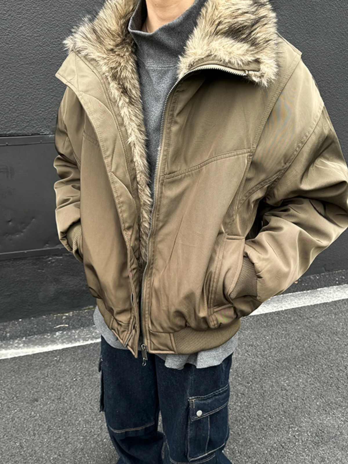 

American Sle Cleanfit Men's Cotton Jaet Winter Detroit Eagle ort Deconstructed Coat Warmth Thiened Hooded Zipper