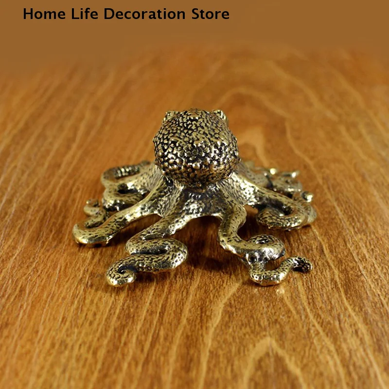 Antike Oktopus-Deko-Figur aus Messing und Kupfer, Glücksbringer, Miniatur-Tischdekoration, Kreatives Tisch-Accessoire