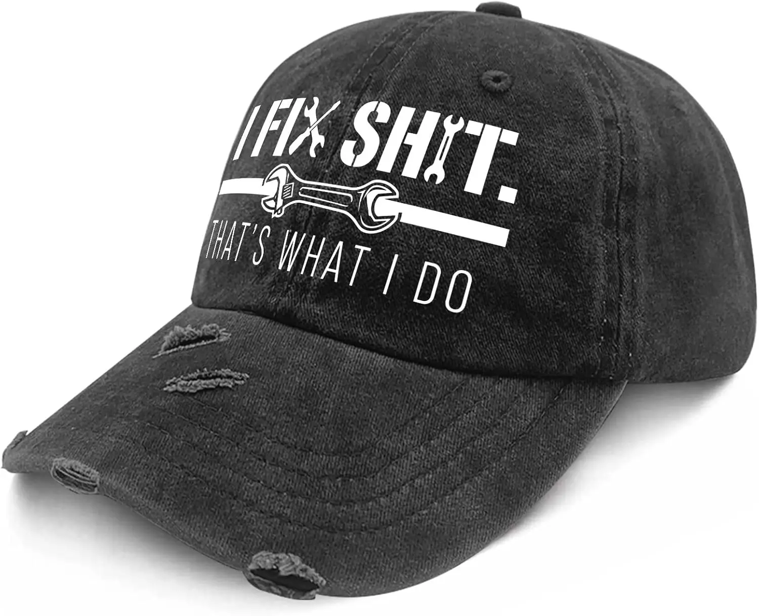 I Fix It All Hat - Funny Mechanic & Handyman Distressed Baseball Cap, Large Graphic That's What I Do Dad Hat