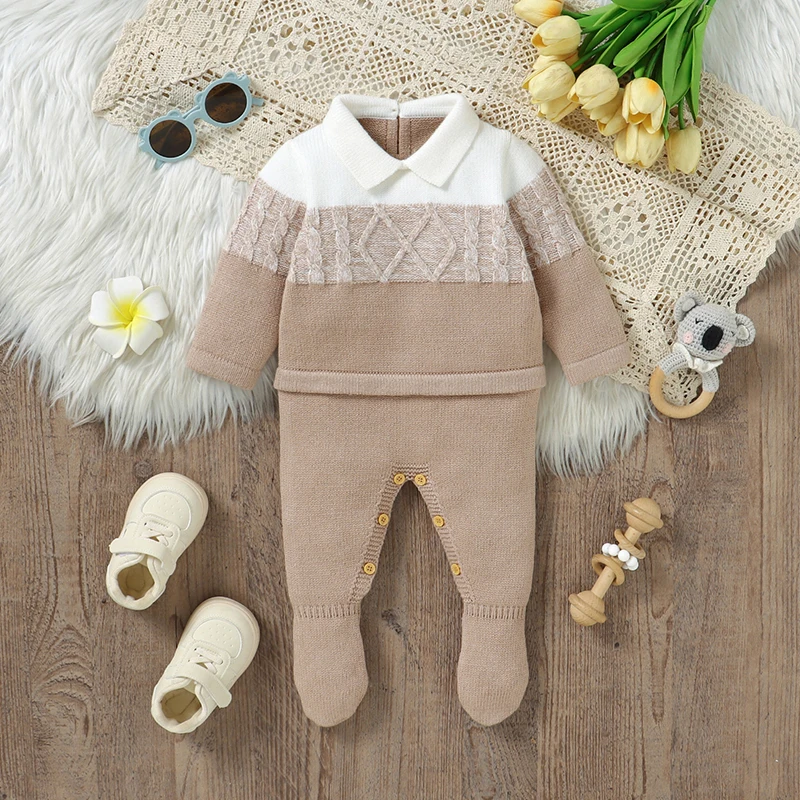 

Baby Boys Knit Rompers Autumn Winter Turtle Neck Long Sleeve Newborn Infant Jumpsuits Clothes 0-18m Toddler Playsuits One Pieces