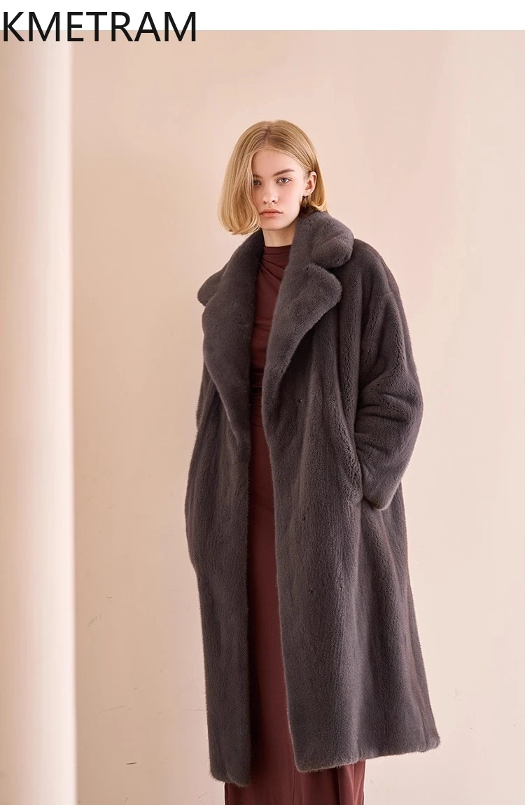 KMETRAM Natuurlijke Paarse Label Grade Fluwelen Nertsenbont Jas Vrouw Hoge Kwaliteit Lange Echte Bontjas Winterkleding 2025 Fourrures