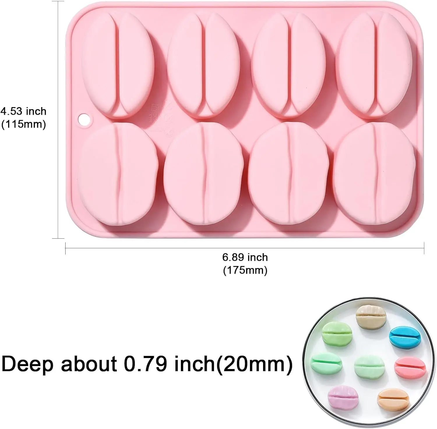 8 Cavity 3d Coffee Bean Silicone Mold for Candle Making Chocolate Candy Ice Cube Soap Tray Cake Decoration Accessories