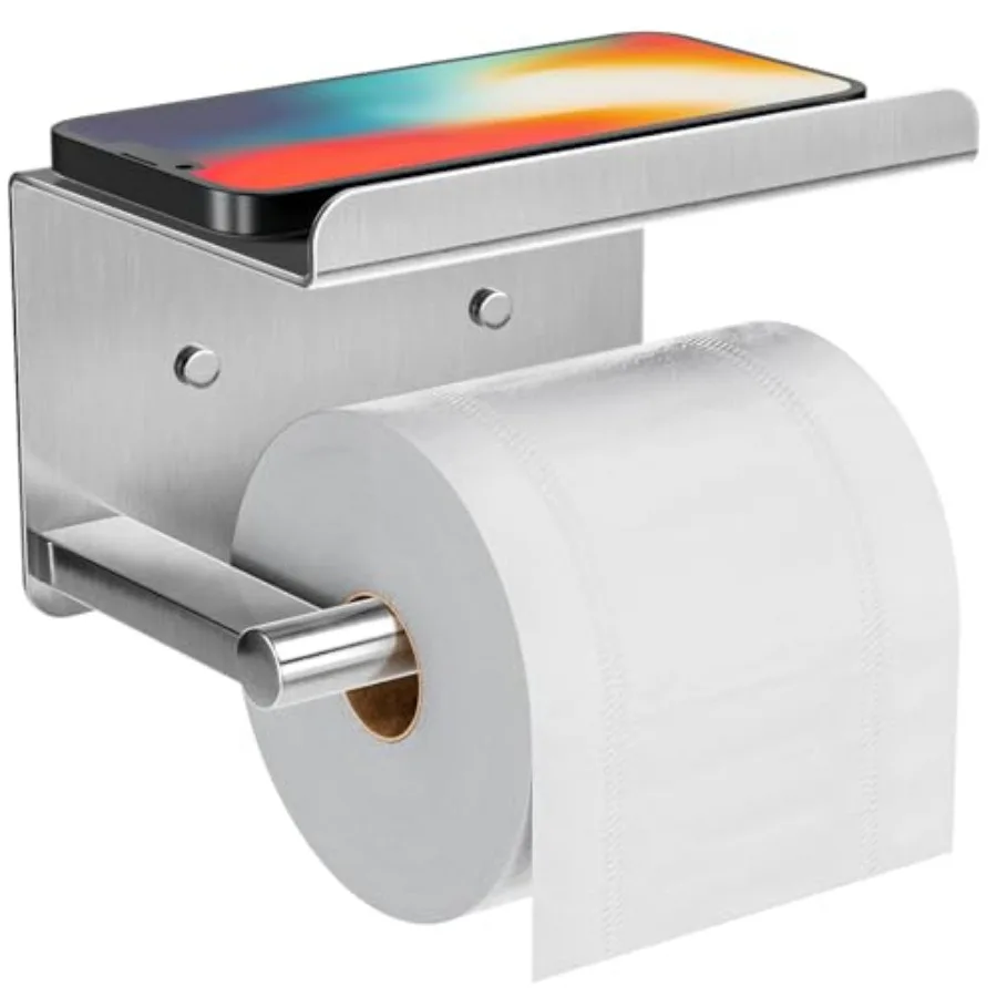 

Self-Adhesive Toilet Paper Roll Holder - Wall Mount Or Adhesive Toilet Paper Holder with Shelf, Toilet Roll Holder, Tissue Hold