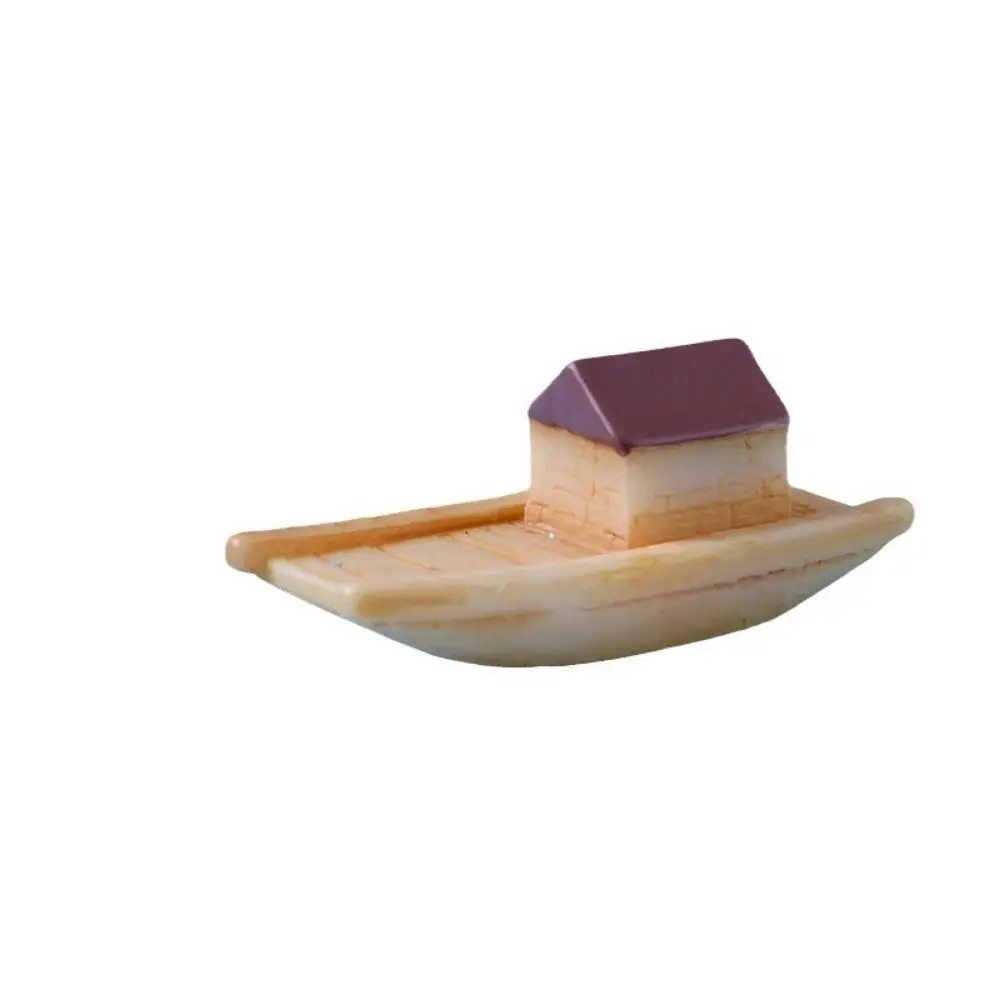 Micro Landscape Micro Landscape Boat Resin Wooden Boat Mini Boat Fish Tank Decoration Awning Boats Retro Figurines