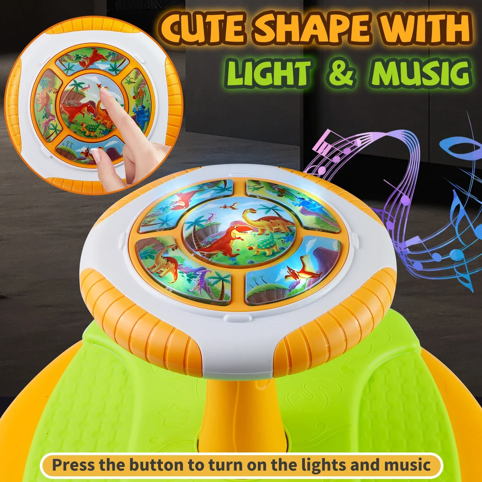 座って回転するおもちゃ、360 °   LEDライトと音楽付き回転シート、感覚玩具、男の子/女の子の誕生日、クリスマス、ドライバーなし