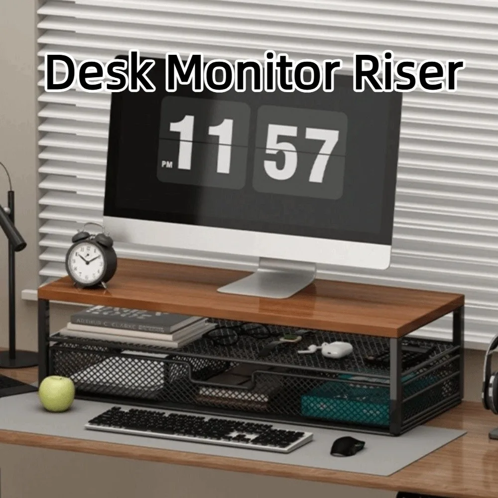 

2-Tier Design Computer Monitor Stand Metal Mesh Rust-proof Laptop Computer Storage Shelf Space Saving Large Load Bearing