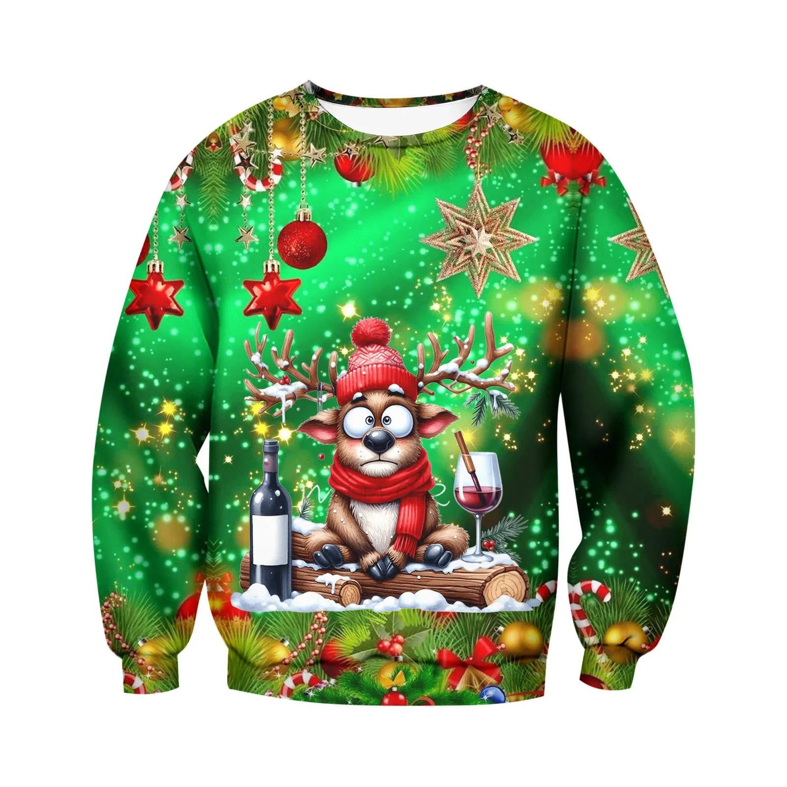 Christmas Funny Reindeer Men\'s Sweatshirts Autumn Spring Long Sleeve Trendy Pullover Top Streetwear Men\'s Holiday Sweatshirts