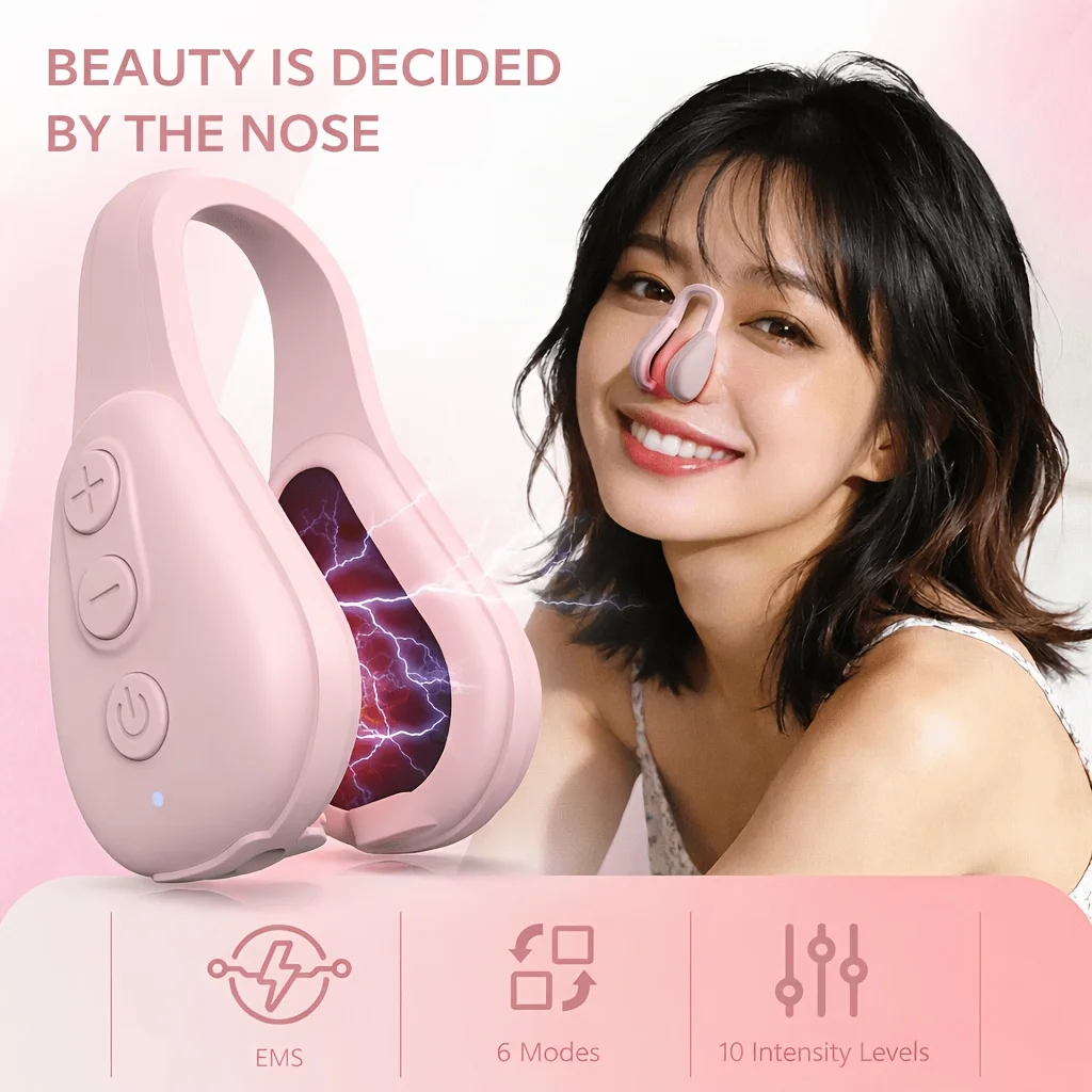 jitesy EMS Microcurrent Nose Shaper Electric Lifting Clip 6 Modes 10 Intensity Levels Facial Massage Beauty Device for Nose Brid