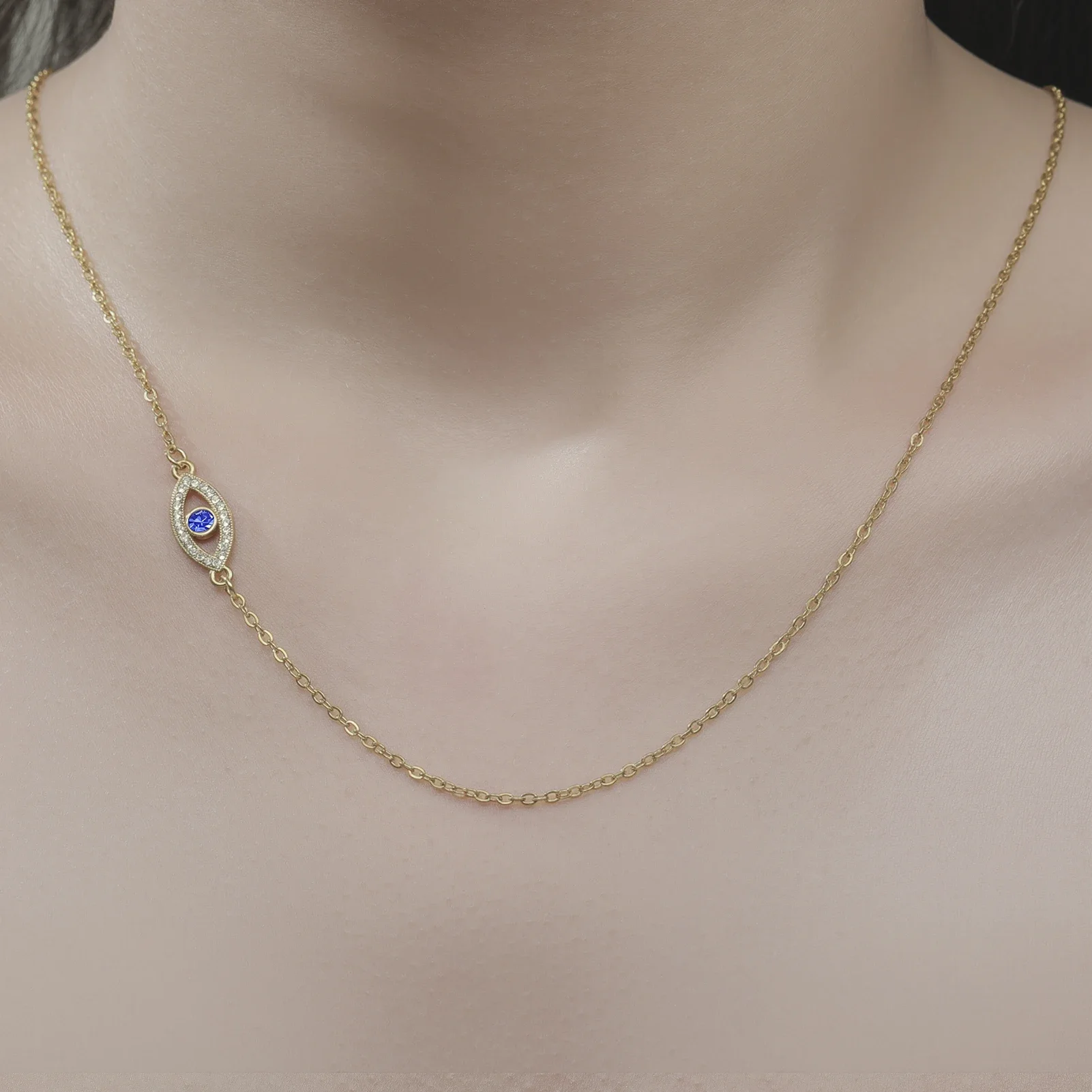 Cazador Evil Eye Sideways Necklace for Women Stainless Steel Turkish Clear Zircon Choker Chain Jewelry Amulet Lucky Gift 2026