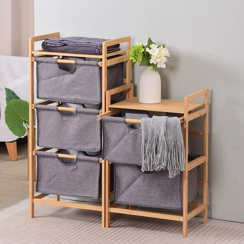 Dirty basket storage basket Bathroom bamboo fabric second and third layers classification Storage basket Snack toy storage box